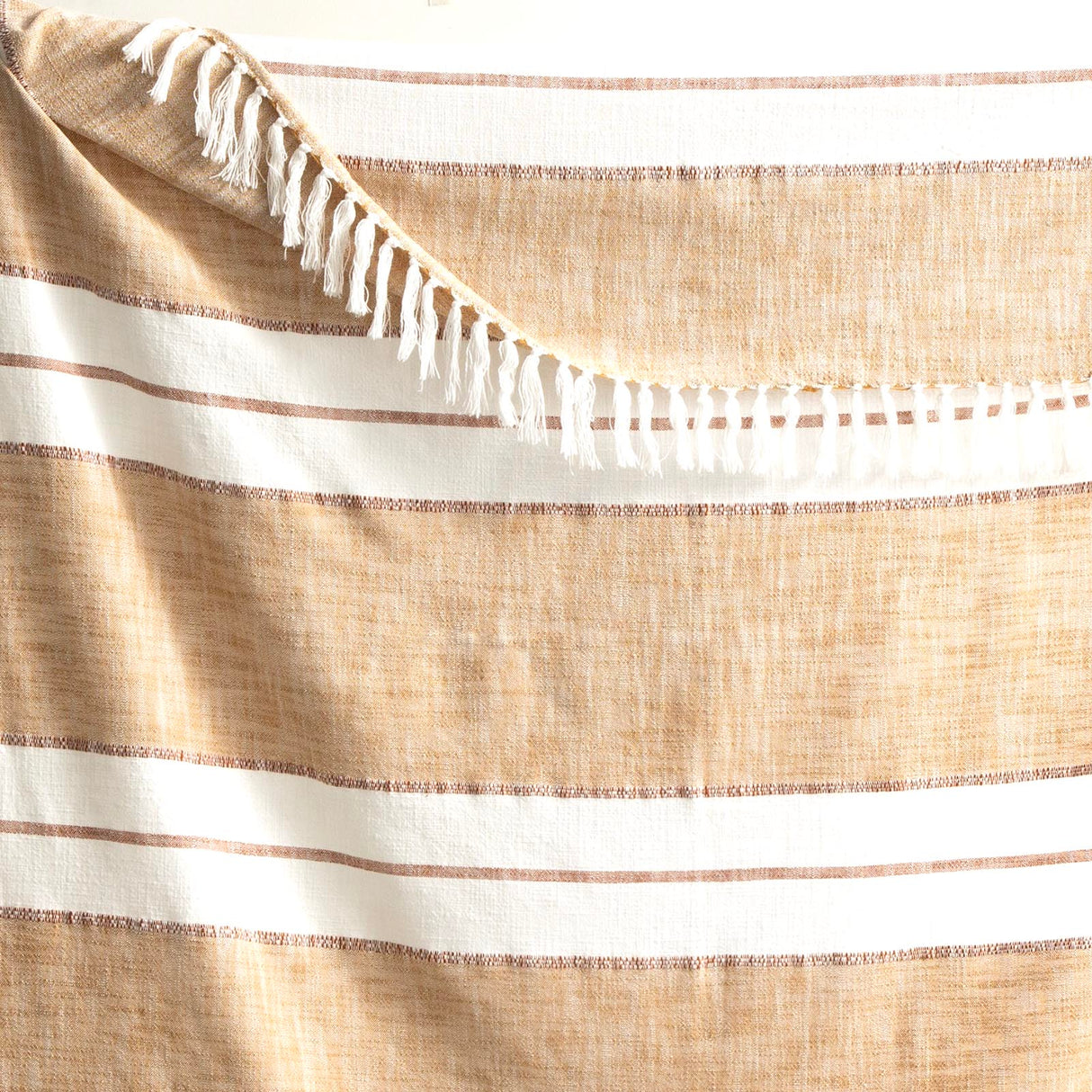 Renee Taylor Modena Stripe Stone Washed Yarn-Dyed Throw 130 x 170cms Tan