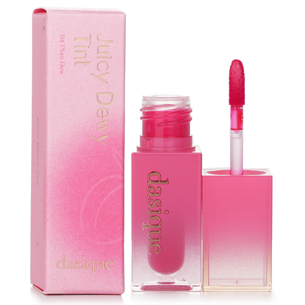 Hydrating Dasique Juicy Dewy Tint in #04 Plum Dew, offering vibrant color and radiant shine for soft, plump lips.