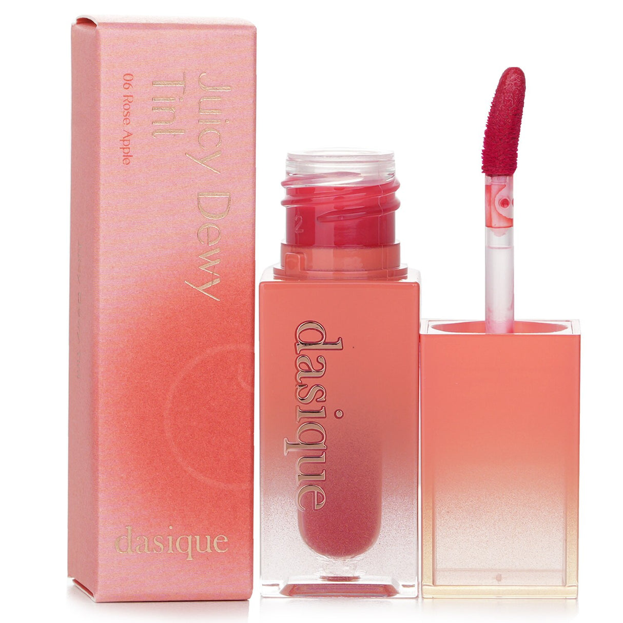 Dasique Juicy Dewy Tint #06 Rose Apple, a hydrating lip tint with vivid color and a non-sticky, lightweight finish.