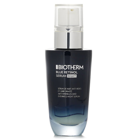 Biotherm Blue Retinol Night Serum in a 30ml bottle, featuring 1% Life Plankton and 0.25% Pure Retinol for skin rejuvenation.