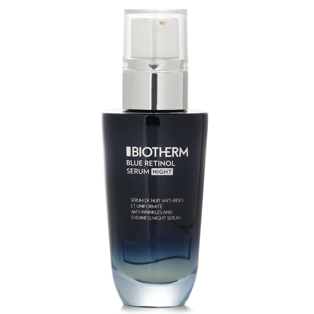 Biotherm Blue Retinol Night Serum in a 30ml bottle, featuring 1% Life Plankton and 0.25% Pure Retinol for skin rejuvenation.