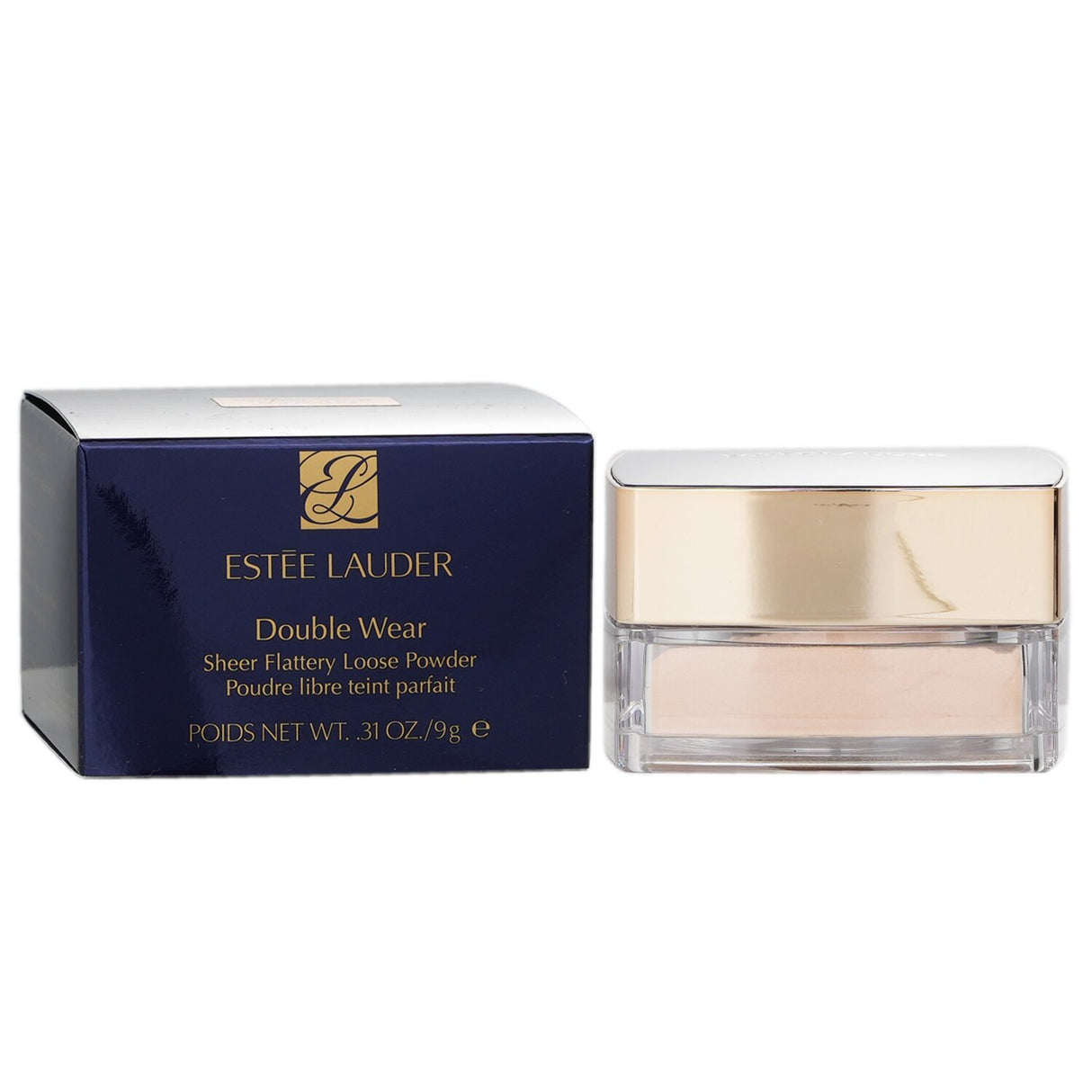 Estee Lauder Double Wear Sheer Flattery Powder in Translucent Soft Glow, a lightweight, oil-free finishing powder for a radiant look.