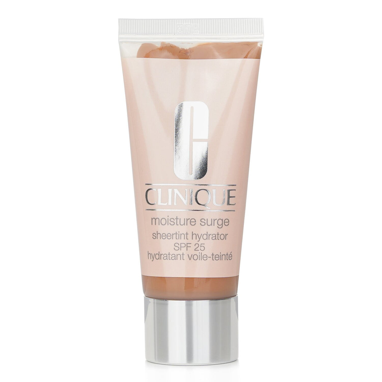 Clinique Moisture Surge Sheertint Hydrator SPF 25 in #04 Universal Medium, a tinted moisturizer for 12-hour hydration and sun protection.