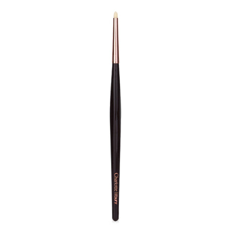 Rose gold eye liner brush designed for precise eye makeup, perfect for creating smokey looks and subtle color application.