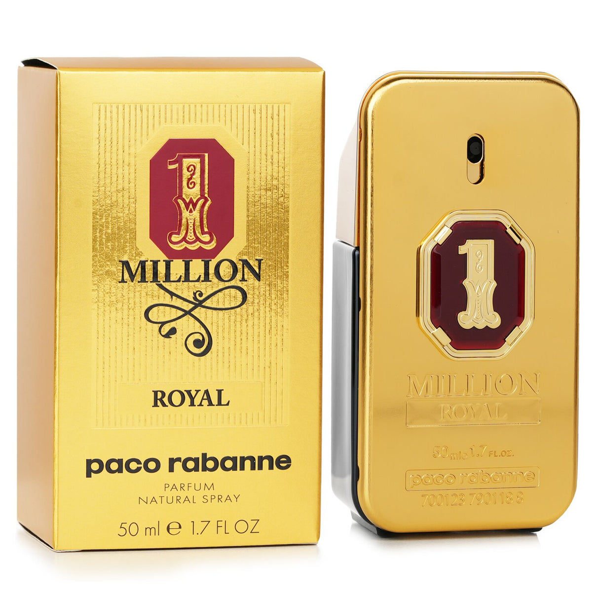 Luxurious 50ml Paco Rabanne One Million Royal Parfum with notes of spices, woods, and leather in an opulent bottle.