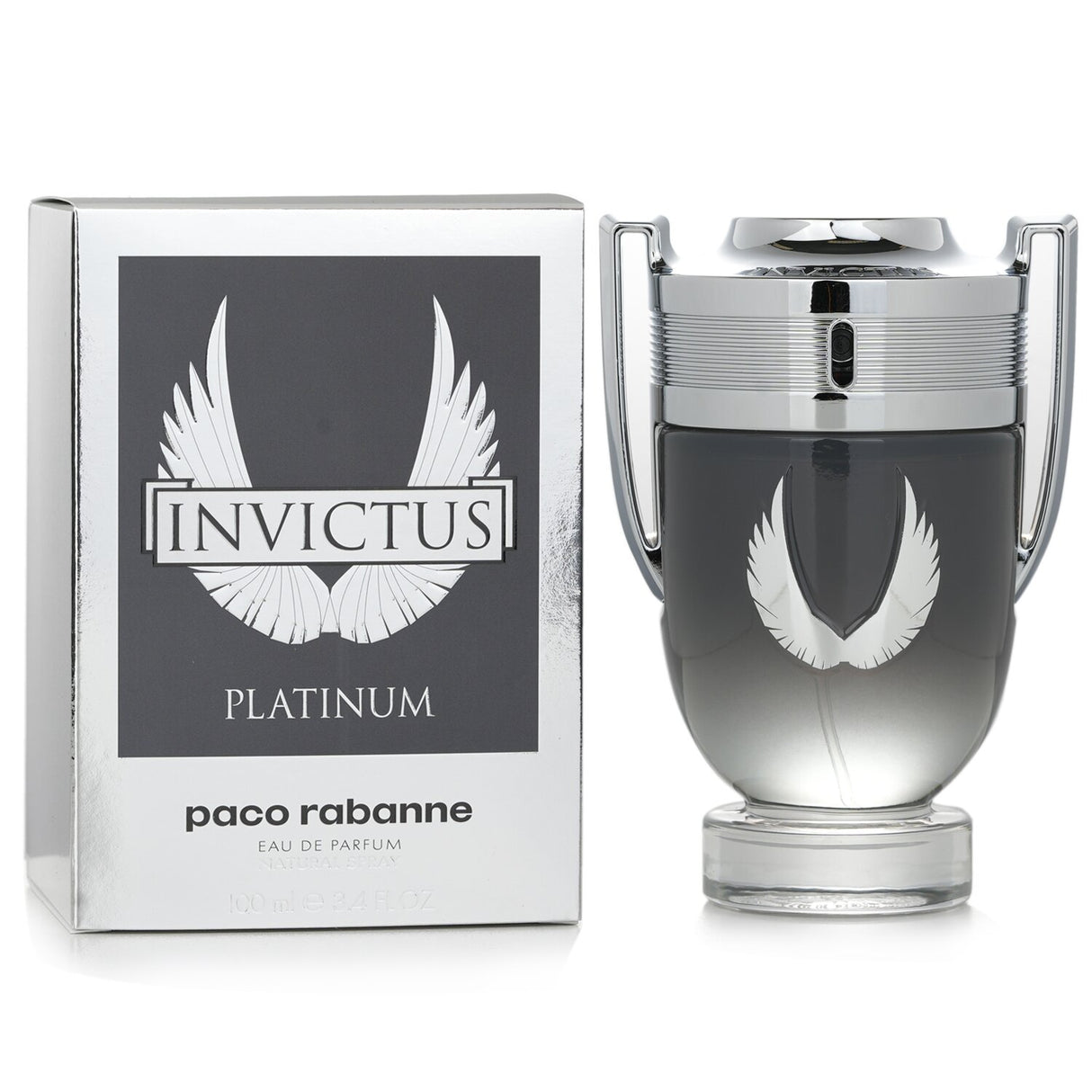 Paco Rabanne Invictus Platinum Eau De Parfum 100ml, a bold fragrance of grapefruit, amber, and patchouli for modern champions.