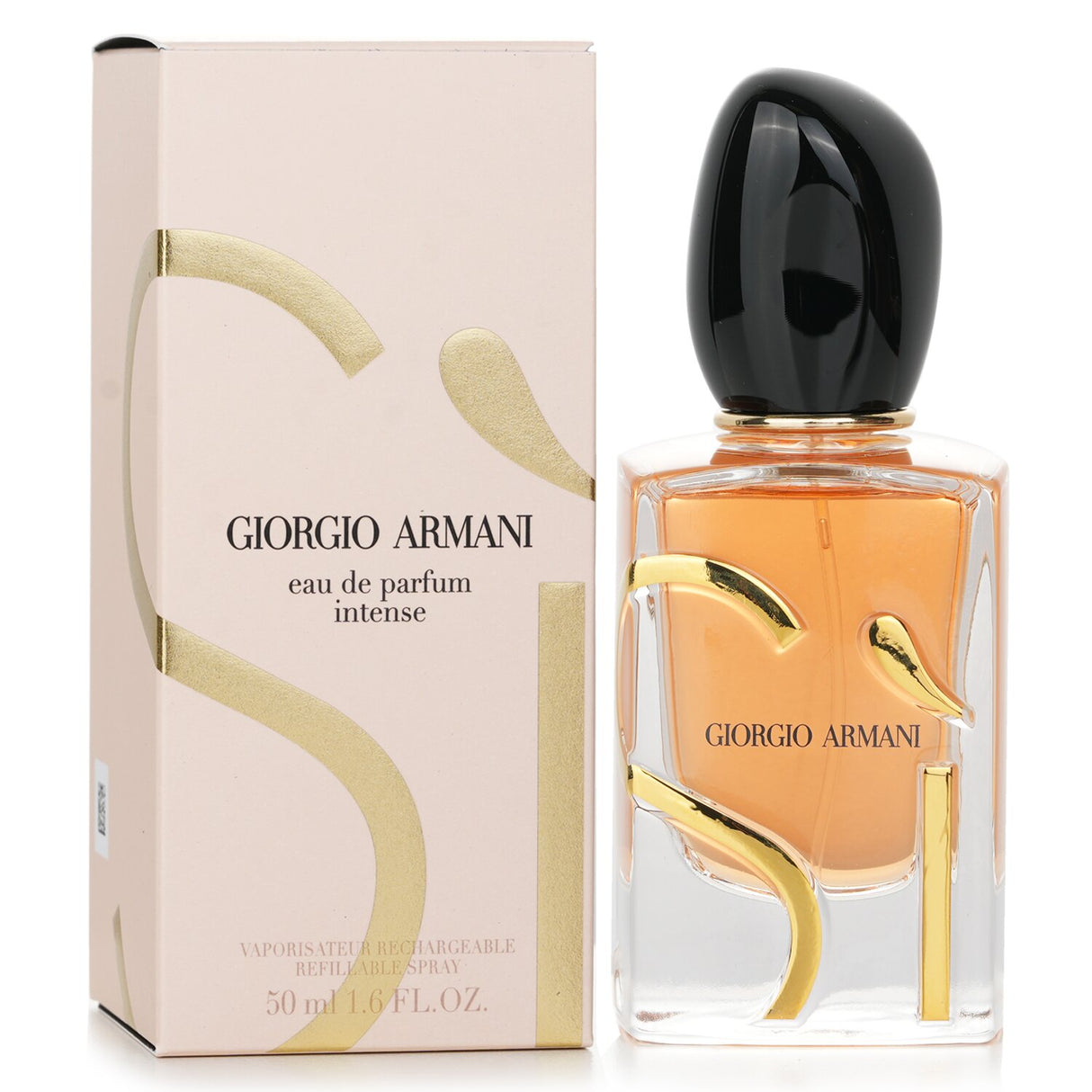 Giorgio Armani Si Eau De Parfum Intense 50ml, a floral and fruity fragrance with notes of rose, vanilla, and an eco-friendly refillable design.