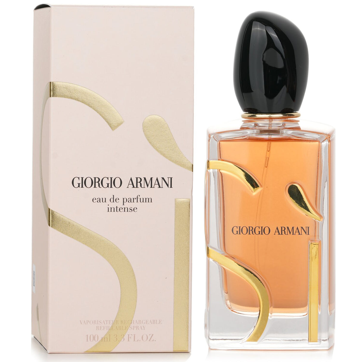 Giorgio Armani Si Eau De Parfum Intense 100ml refillable spray, featuring rich blackcurrant, jasmine, and vanilla notes.