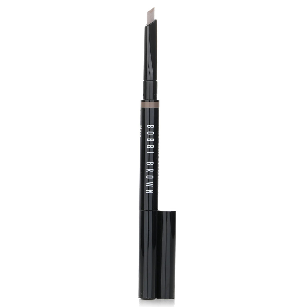 Bobbi Brown Long-Wear Brow Pencil in #9 Slate, featuring a slanted tip for precise application and a waterproof, creamy formula.