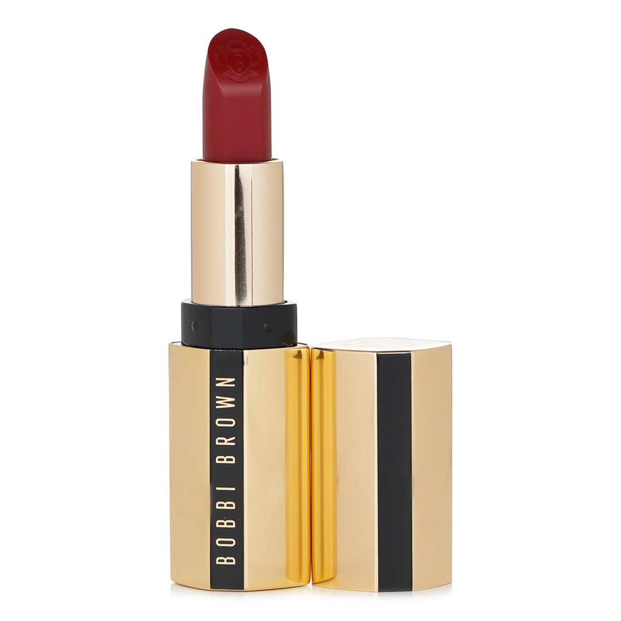 Luxe Lipstick in #808 Ruby by Bobbi Brown: vibrant, satin finish, hydrating, high-coverage color for all skin tones.