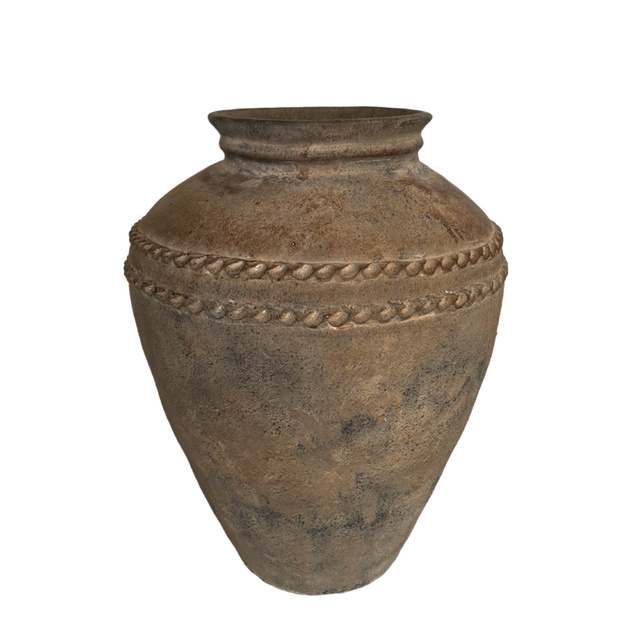 Lombok Urn - Antique Beaded Medium, 40x50cm terracotta decor piece with intricate design, perfect for displaying dried flowers.