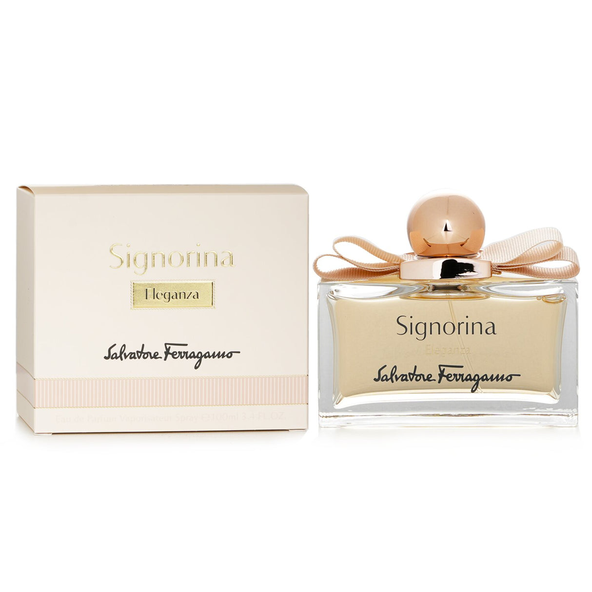 Salvatore Ferragamo Signorina Eleganza 100ml perfume featuring floral and fruity notes in elegant packaging.