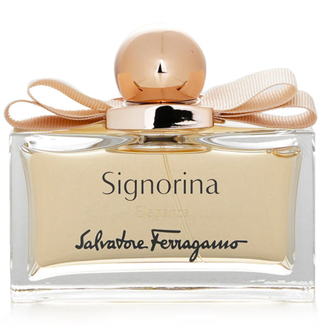 Elegant 100ml bottle of Salvatore Ferragamo Signorina Eleganza Eau De Parfum with floral and fruity notes for modern women.