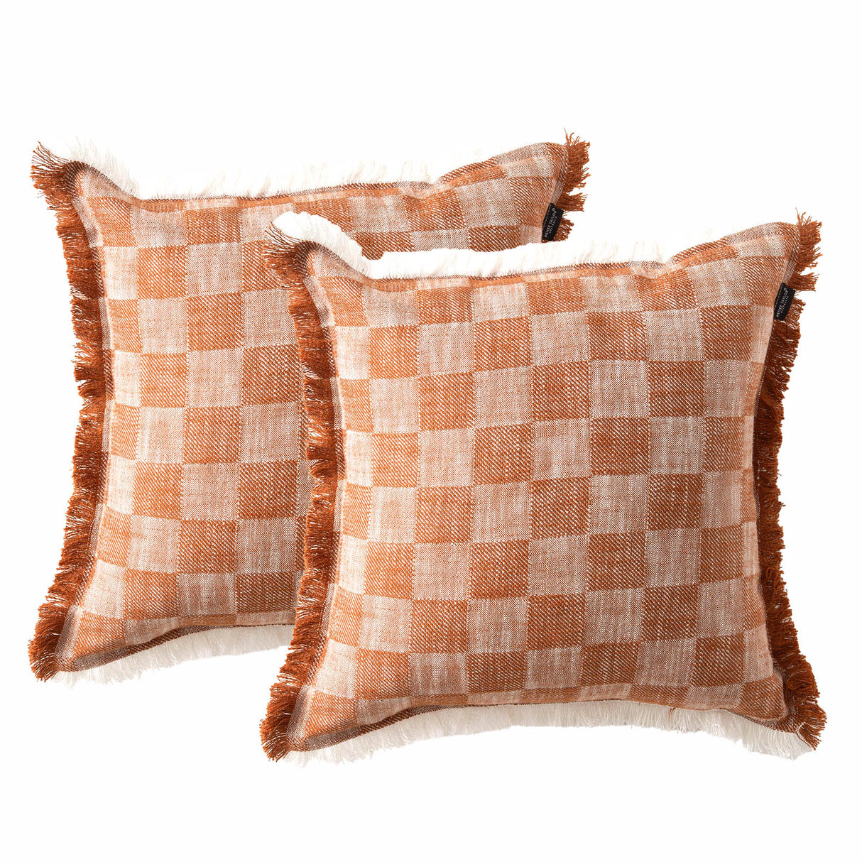 Noah Checkered Cushion Twin Pack 50 x 50cms Feather Fill - Terracotta