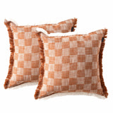 Noah Checkered Cushion Twin Pack 50 x 50cms Feather Fill - Terracotta