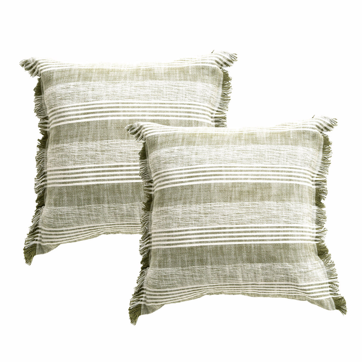 Kent Stripe Cushion Twin Pack 50 x 50cms Feather Fill - Eucalyptus