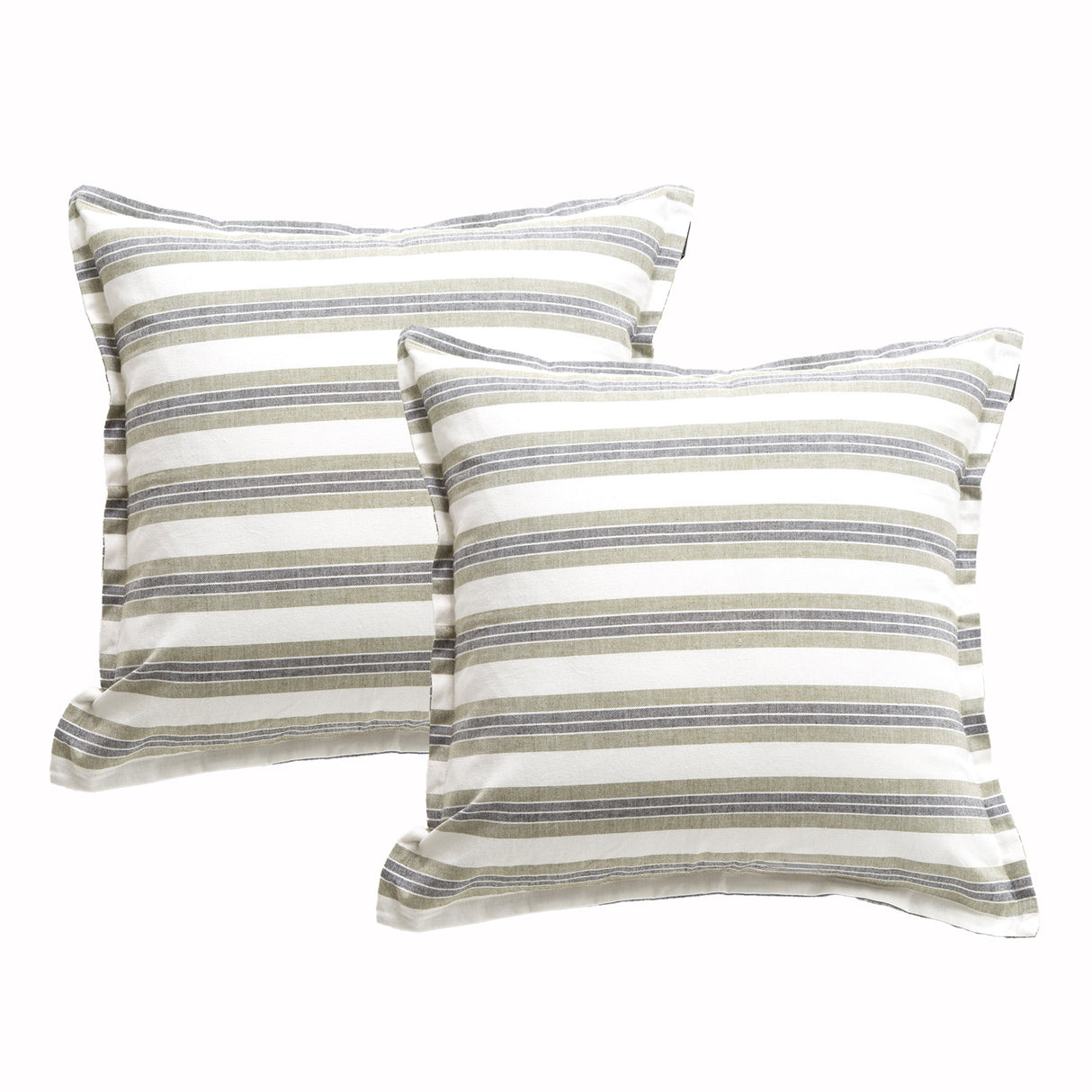 Marina Stripe Cushion Twin Pack 50 x 50cms Feather Fill - Moss