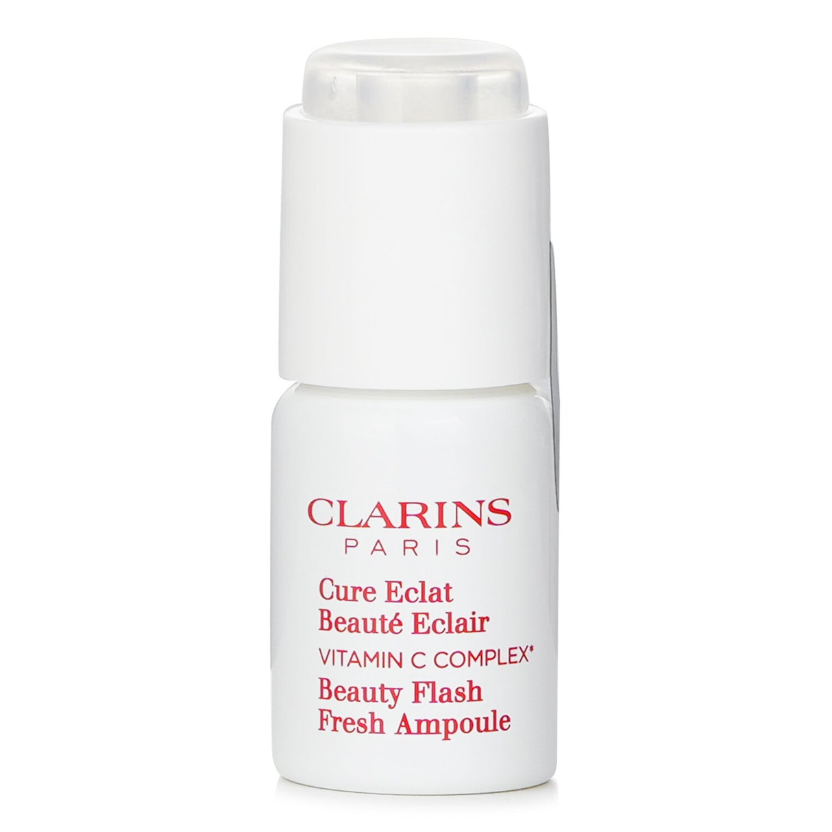 Clarins Beauty Flash Fresh Ampoule: 8ml Vitamin C treatment for radiant, even skin with 15% concentrated complex and Acerola extract.