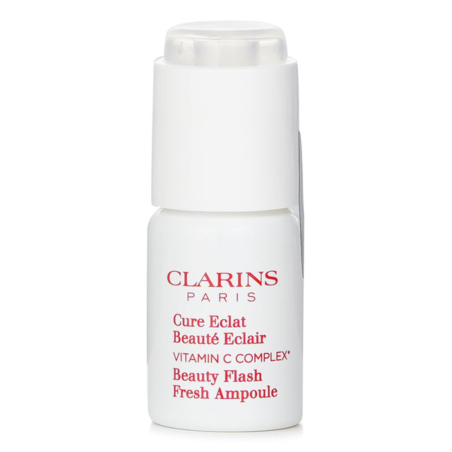 Clarins Beauty Flash Fresh Ampoule: 8ml Vitamin C treatment for radiant, even skin with 15% concentrated complex and Acerola extract.