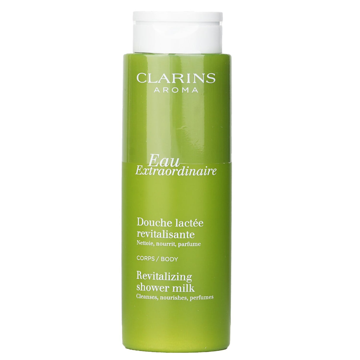 Luxurious Clarins Eau Extraordinaire Revitalizing Shower Milk, 200ml, enriched with citrus and floral notes for soft, radiant skin.