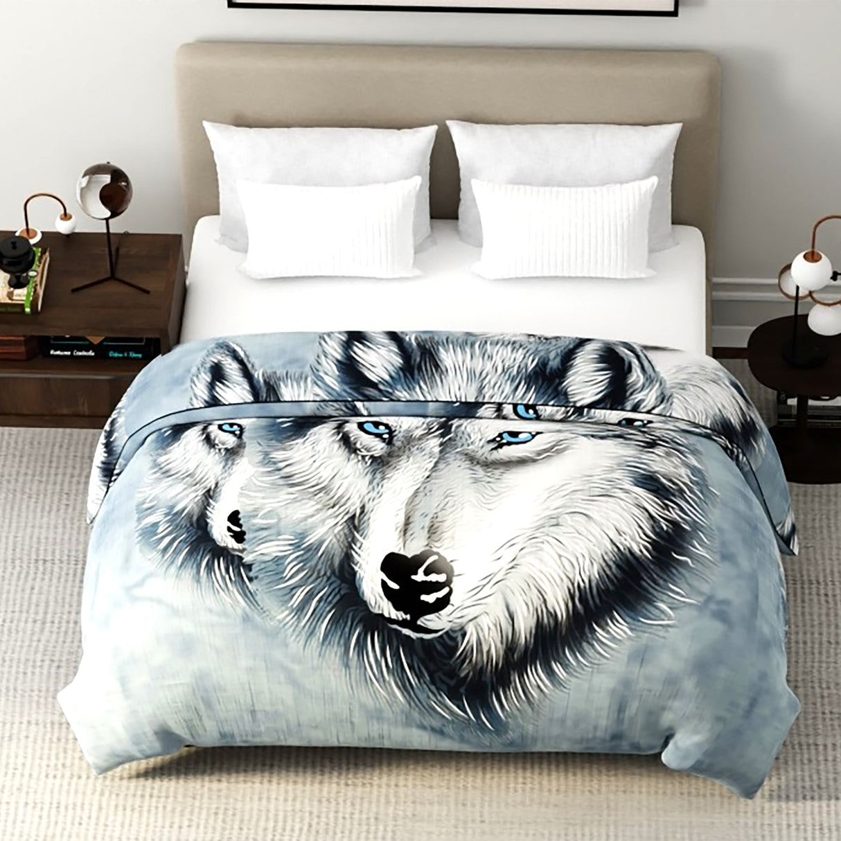 Super Soft Heavy Weight Printed Mink Blankets   Artic Wolf