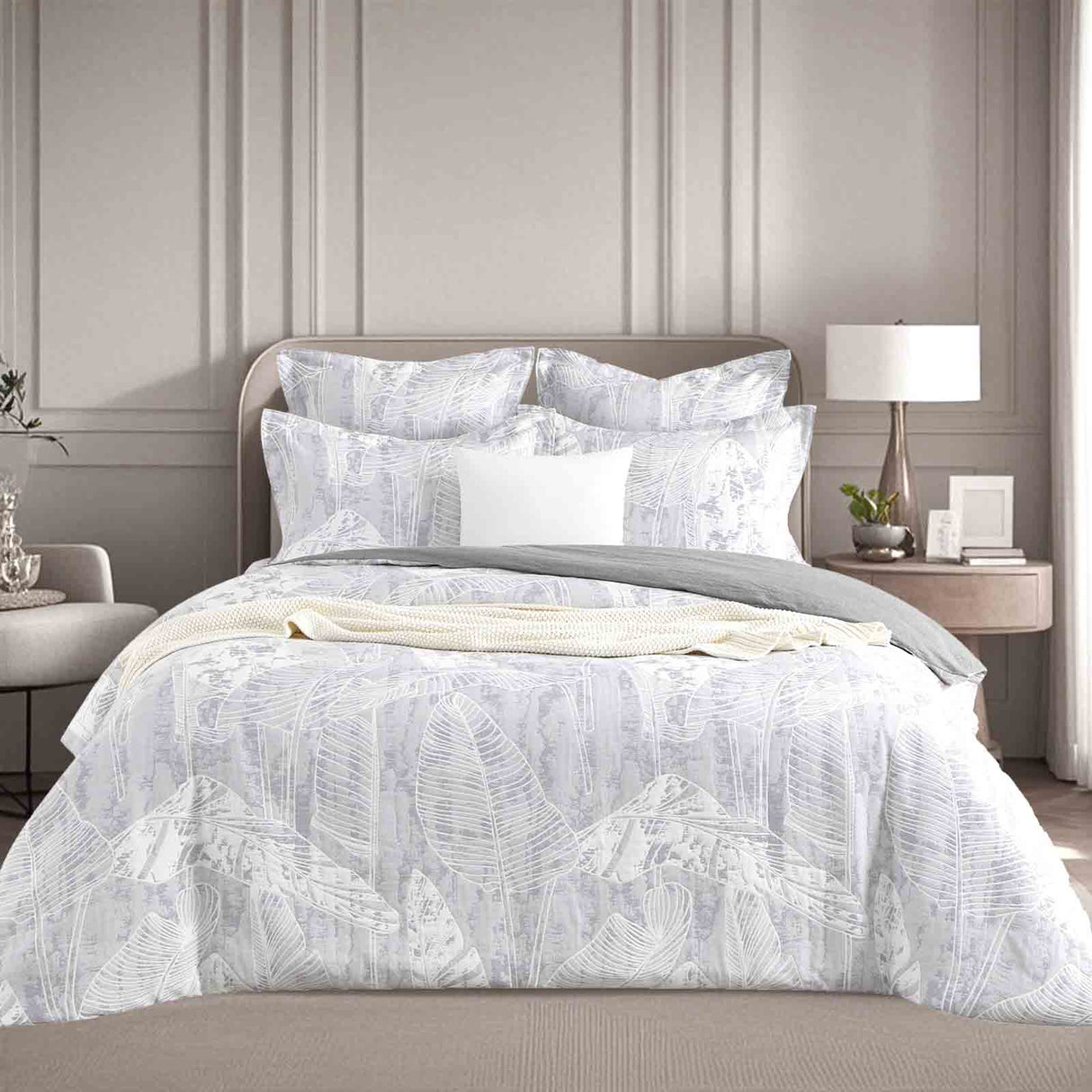 Renee Taylor Grove Jacquard Quilt / Duvet Cover Set Queen Charcoal