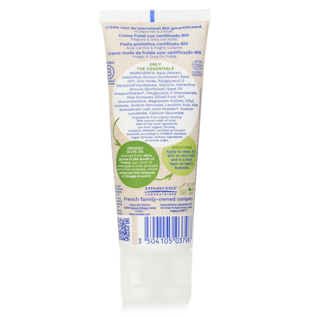 Mustela Bio Organic Diaper Cream 75ml, soothing and protecting baby’s skin with natural ingredients, zinc oxide, and olive oil.