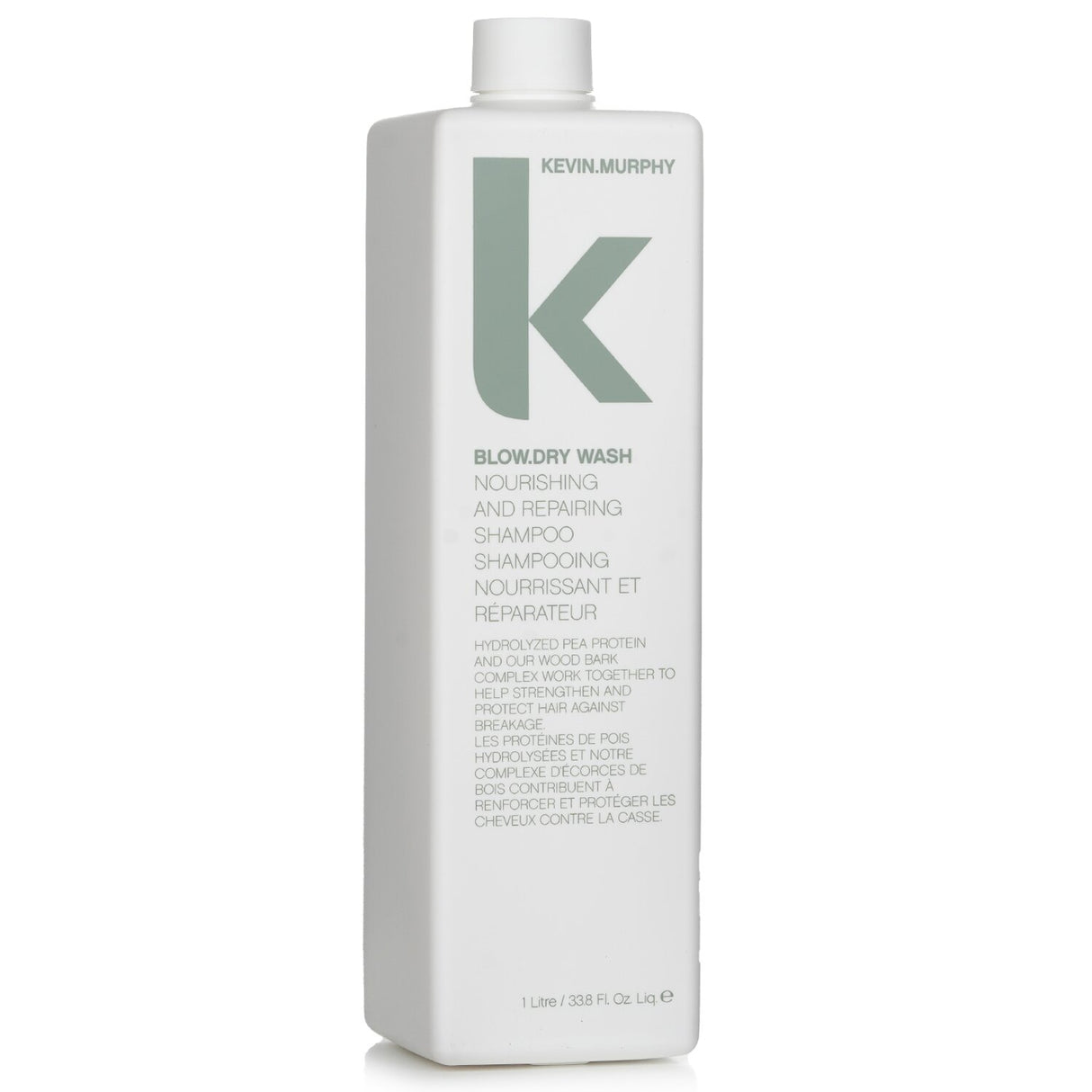 Nourishing 1000ml shampoo with Hydrolyzed Pea Protein for hydration and heat protection, perfect for all hair types.