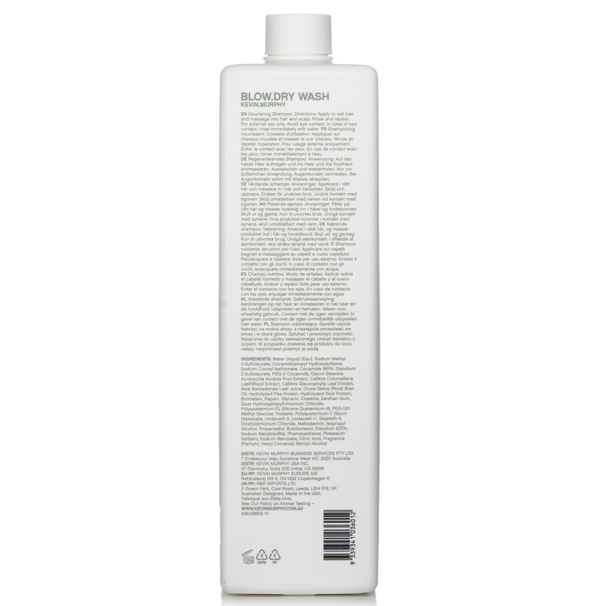 Nourishing 1000ml shampoo by Kevin.Murphy for all hair types, enriched with Hydrolyzed Pea Protein and Wood Bark Complex.