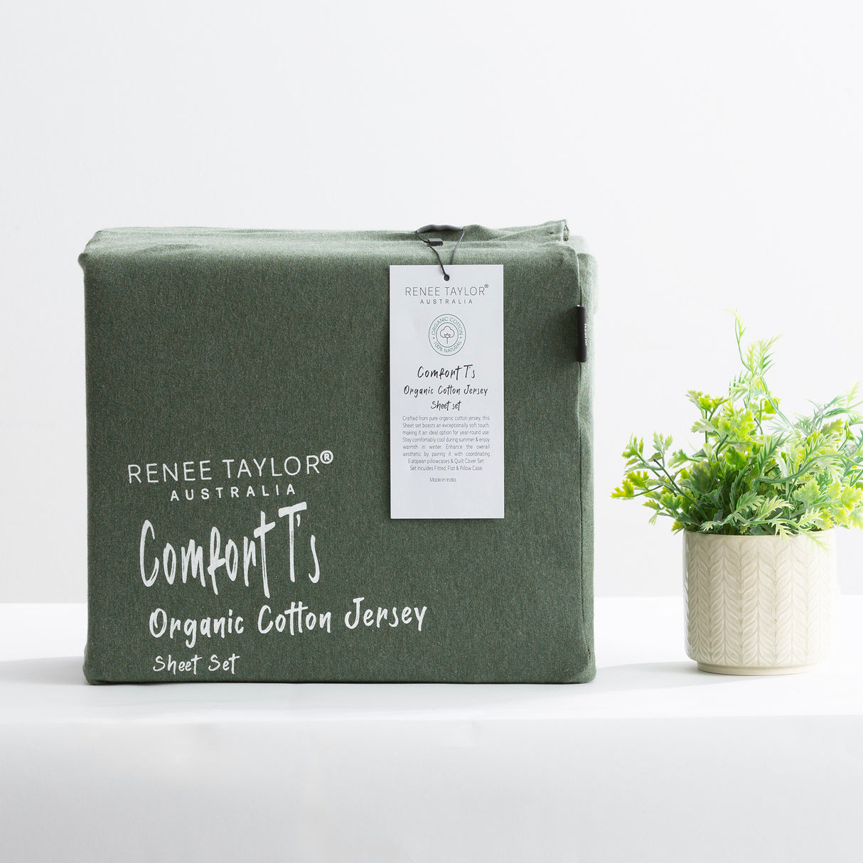 Renee Taylor Comfort Organic Cotton Sheet Set Single Olive