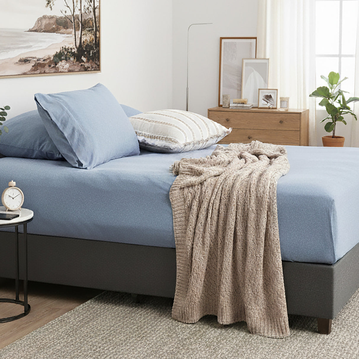 Renee Taylor Comfort Organic Fitted Sheet & Pillowcase -  King Ink