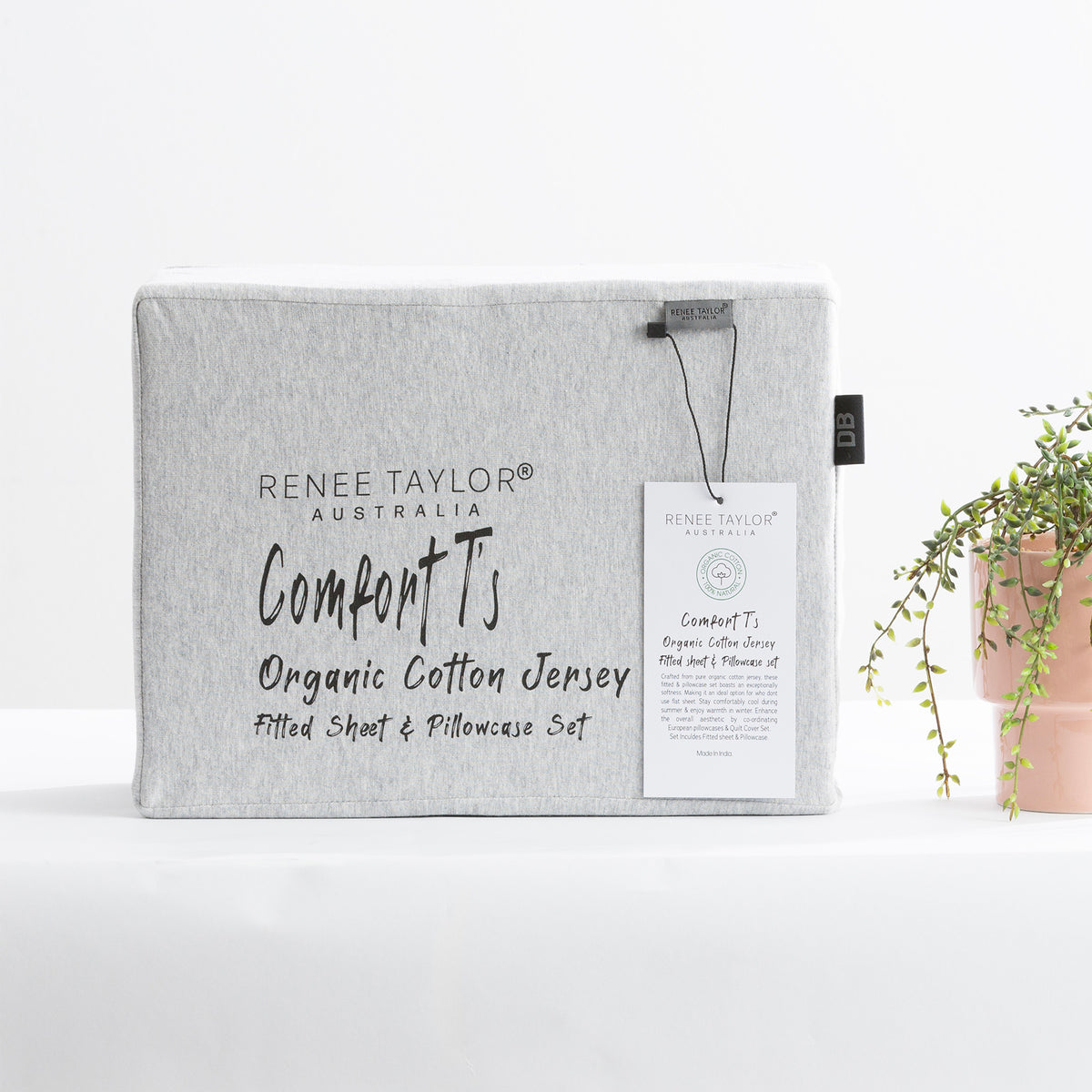 Renee Taylor Comfort Organic Fitted Sheet & Pillowcase -  Double Grey Marle