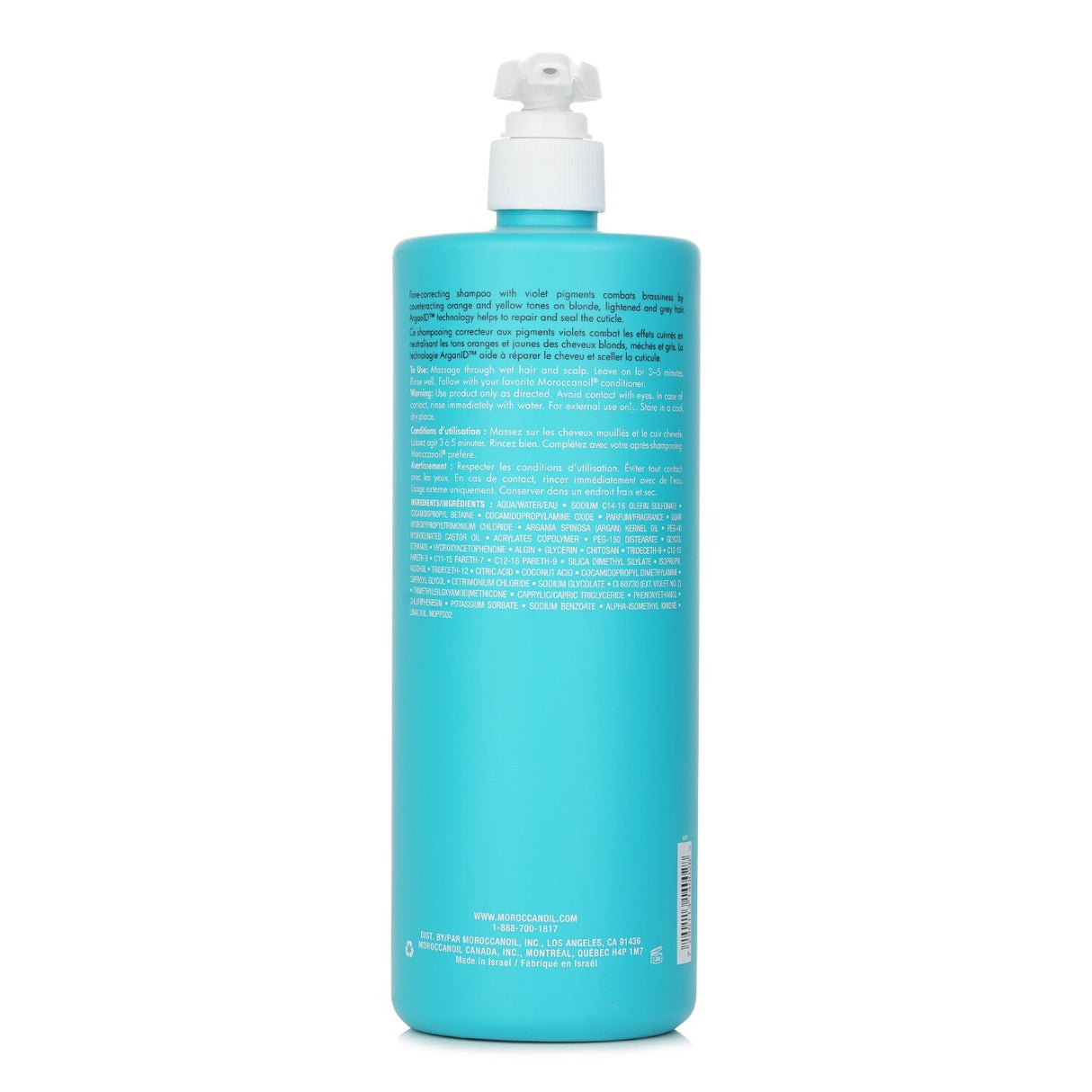 Moroccanoil Blonde Perfecting Purple Shampoo bottle, 1000ml, designed to neutralize brassy tones in blonde, lightened, or grey hair.