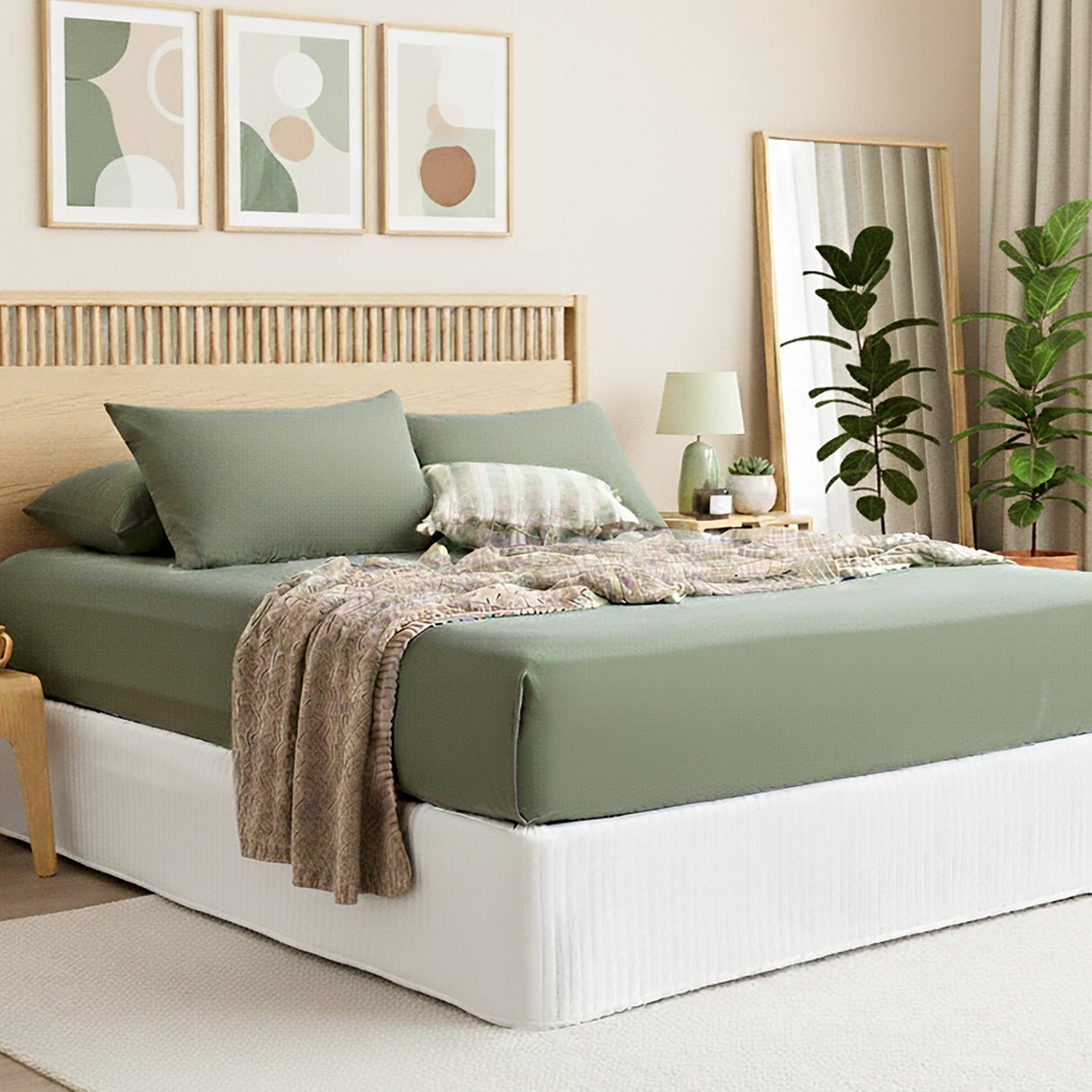 Renee Taylor Comfort Organic Fitted Sheet & Pillowcase -  Long Single Olive