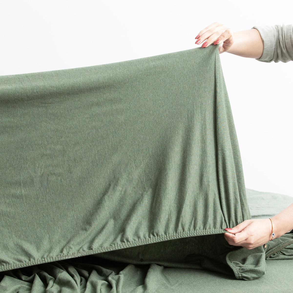Renee Taylor Comfort Organic Fitted Sheet & Pillowcase -  Double Olive