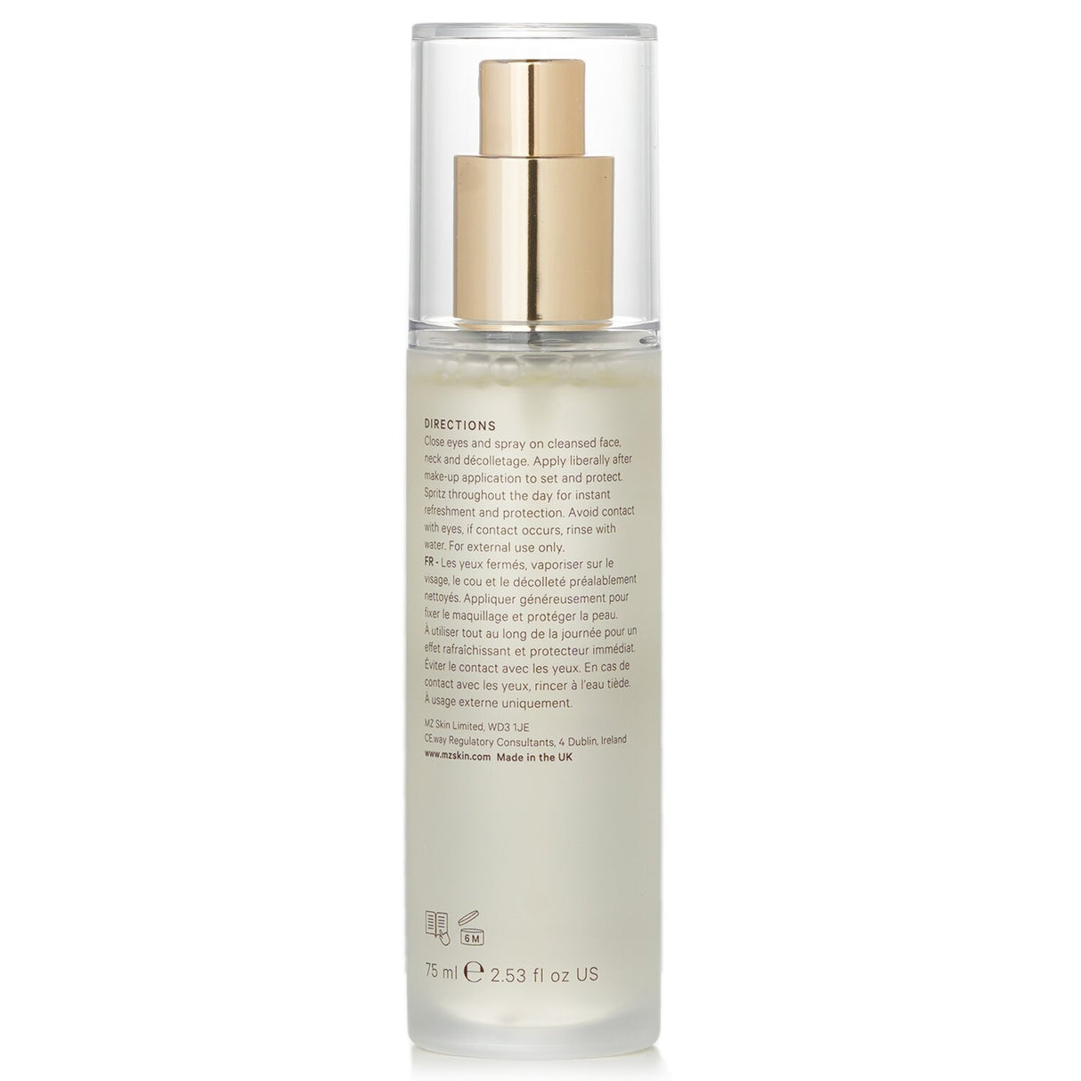MZ Skin Anti Pollution Hydrating Mist in a 75ml bottle, refreshes, hydrates, and protects skin from pollutants and aging.