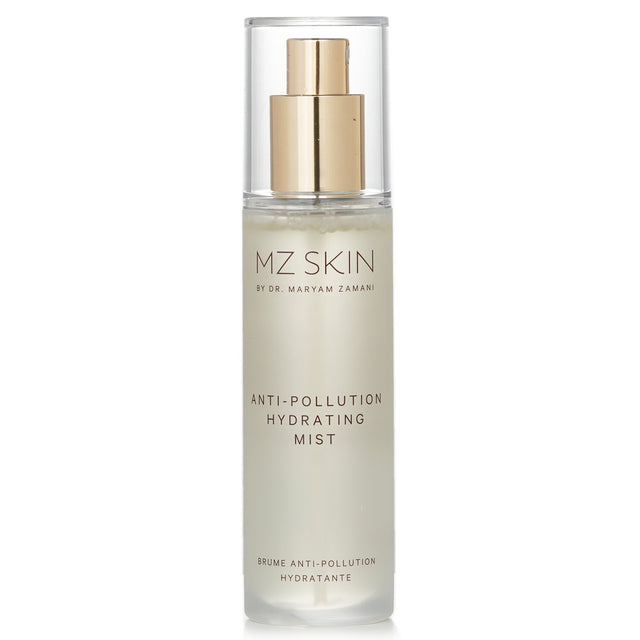 MZ Skin Anti Pollution Hydrating Mist in 75ml bottle, revitalizes skin, protects from pollutants, and deeply hydrates.