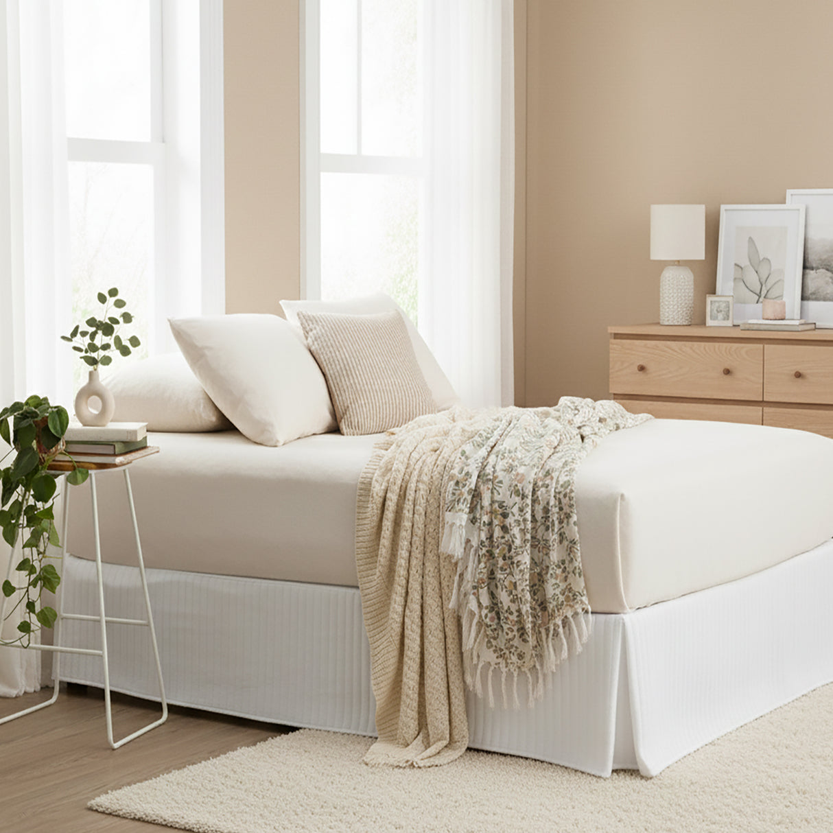 Renee Taylor Comfort Organic Fitted Sheet & Pillowcase -  Single Oatmeal