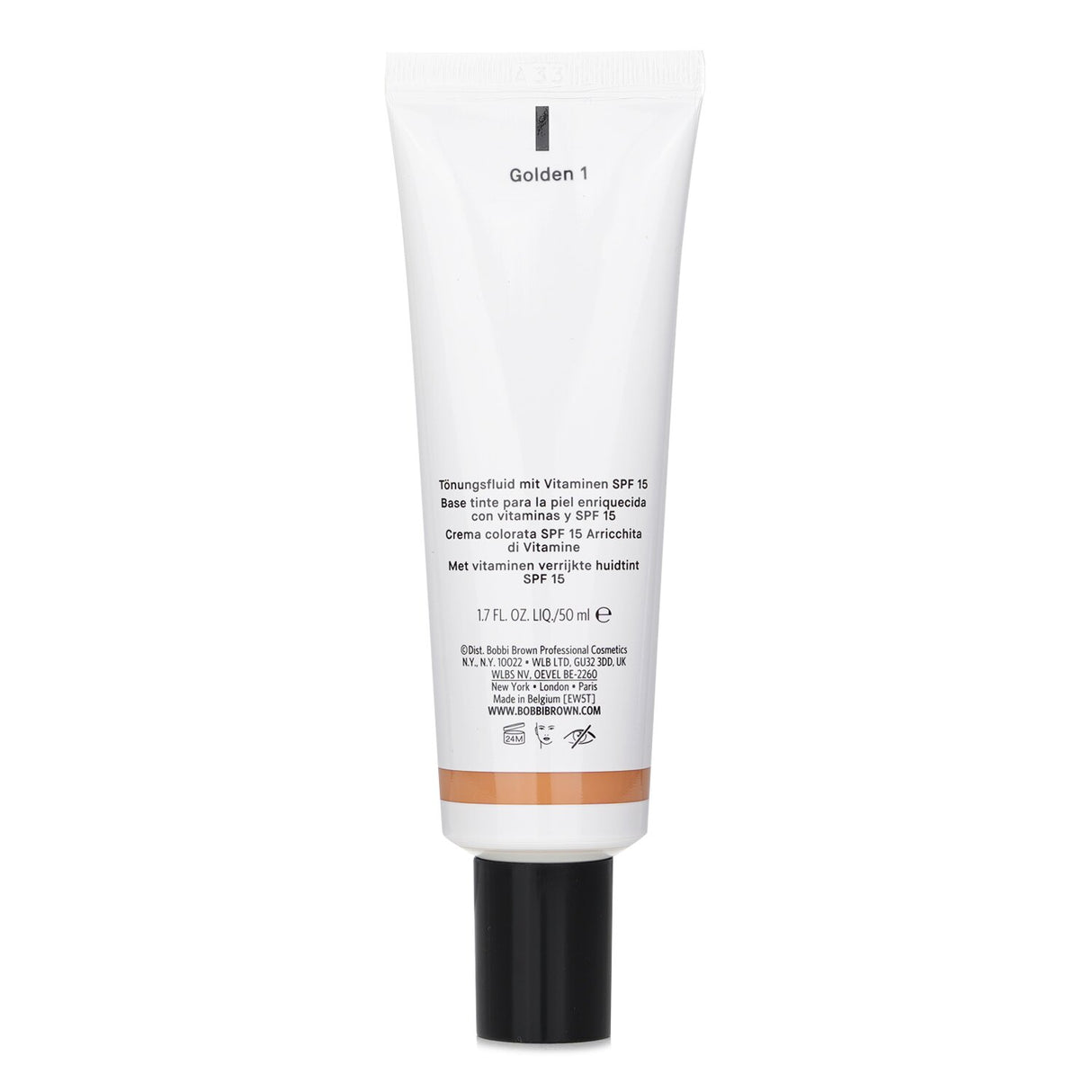 Bobbi Brown Vitamin Enriched Skin Tint SPF15 in #Golden 1, offering sheer coverage and deep hydration for a radiant complexion.