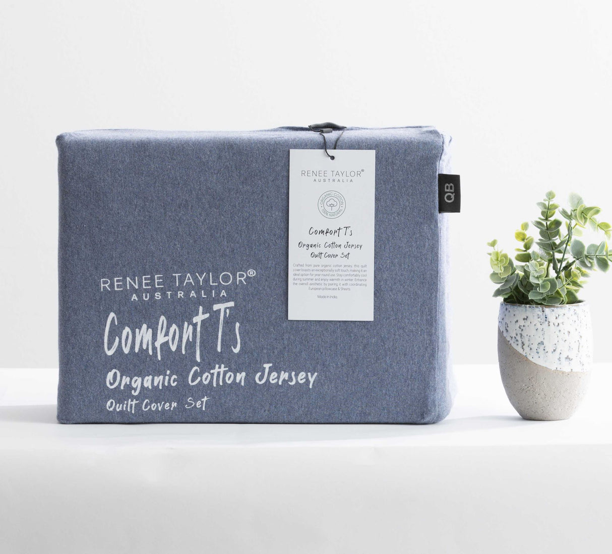 Renee Taylor Comfort Organic Cotton Quilt Cover Set King Ink