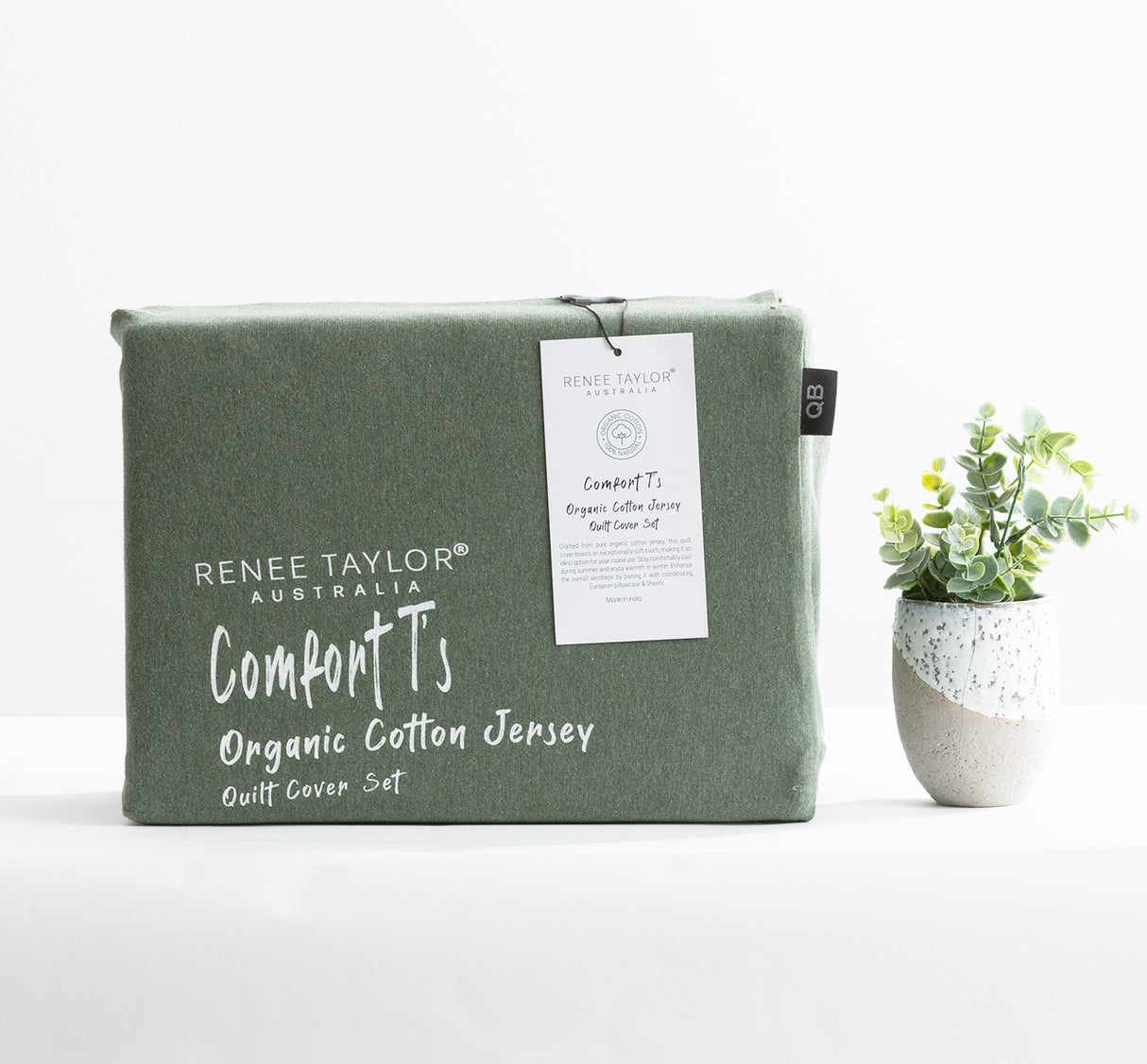 Renee Taylor Comfort Organic Cotton Quilt Cover Set Queen Olive