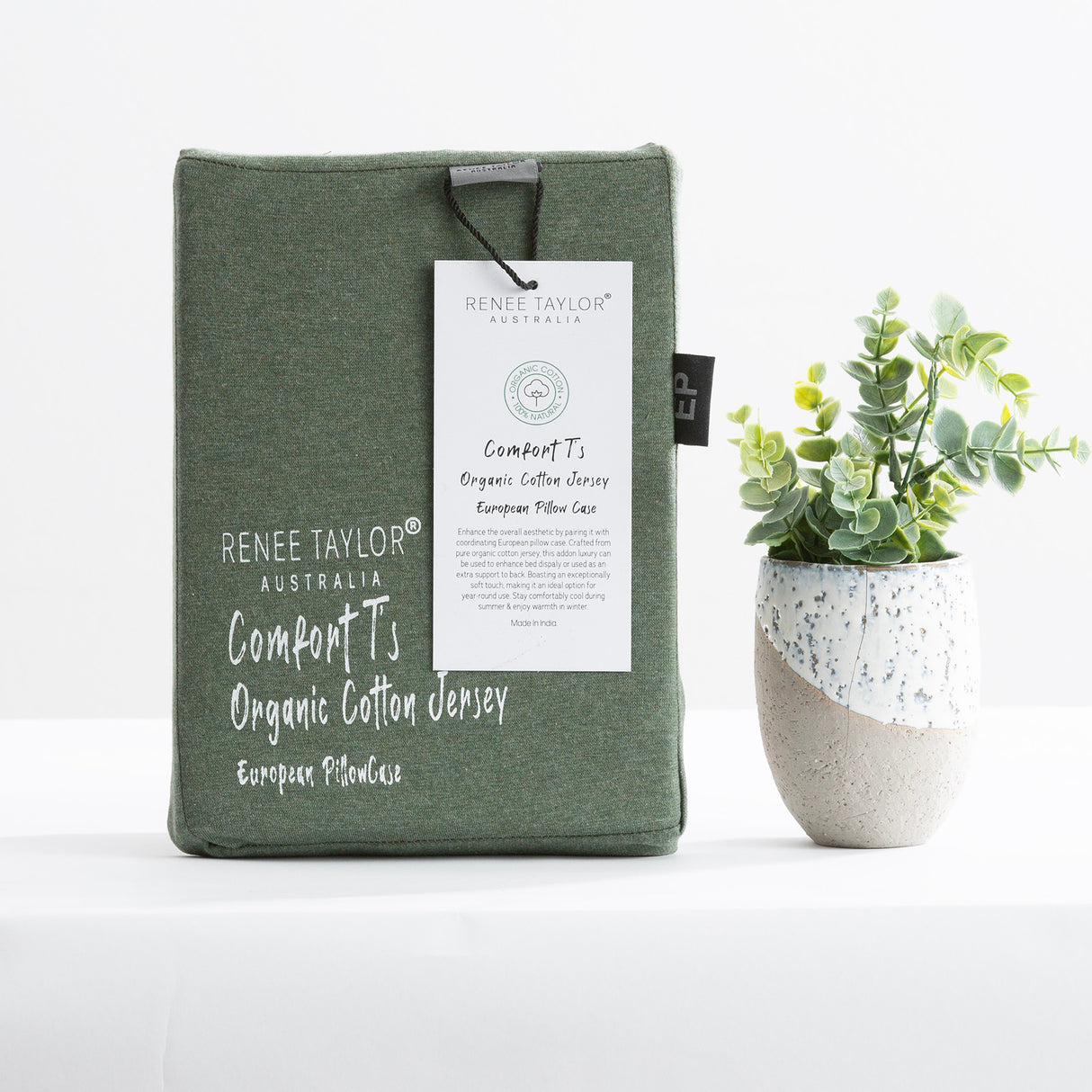 Renee Taylor Comfort Organic Cotton Quilt Cover Set Queen Olive