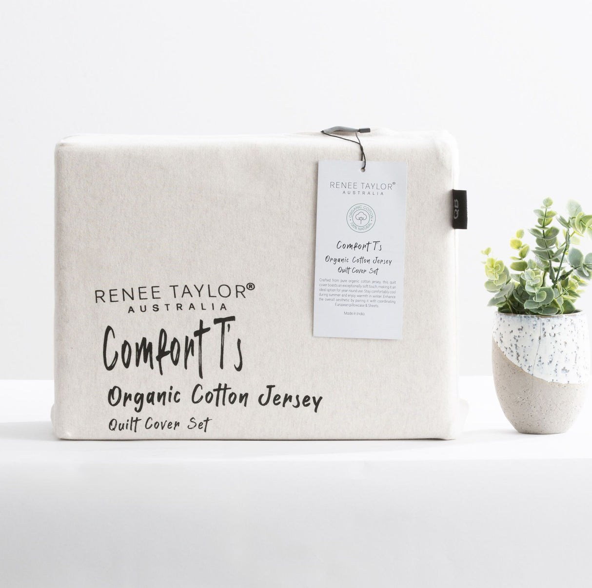 Renee Taylor Comfort Organic Cotton Quilt Cover Set Queen Oatmeal