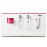 SK-II Essential Travel Kit featuring Skinpower Cream, Clear Lotion, Essence, and Gentle Cleanser for glowing skin on the go.