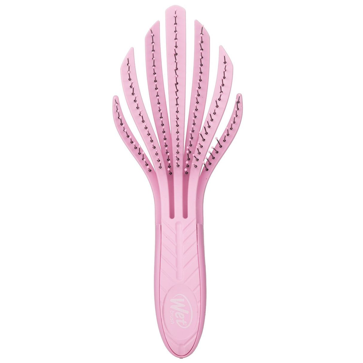 Eco-friendly pink detangling hair brush designed for curly hair, featuring IntelliFlex bristles to minimize breakage and pain.