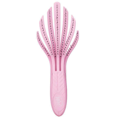 Eco-friendly pink detangling hair brush designed for curly hair, featuring IntelliFlex bristles to minimize breakage and pain.