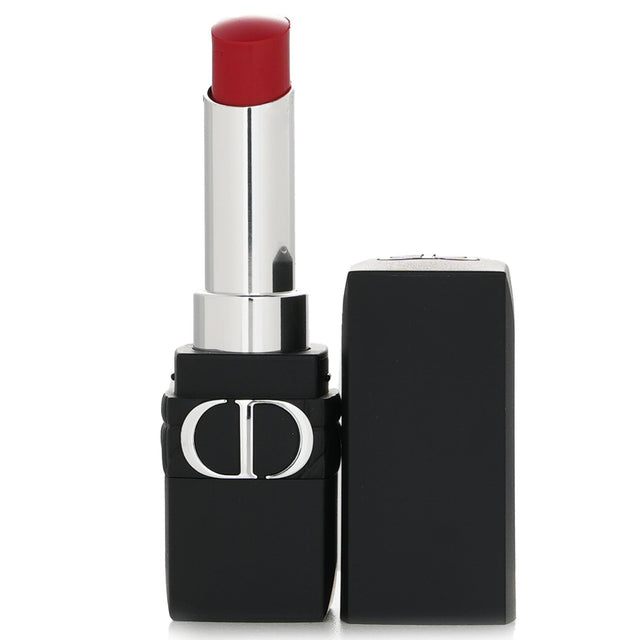 Christian Dior Rouge Dior Forever Lipstick in #999, a transfer-proof formula delivering intense color and floral lip care.