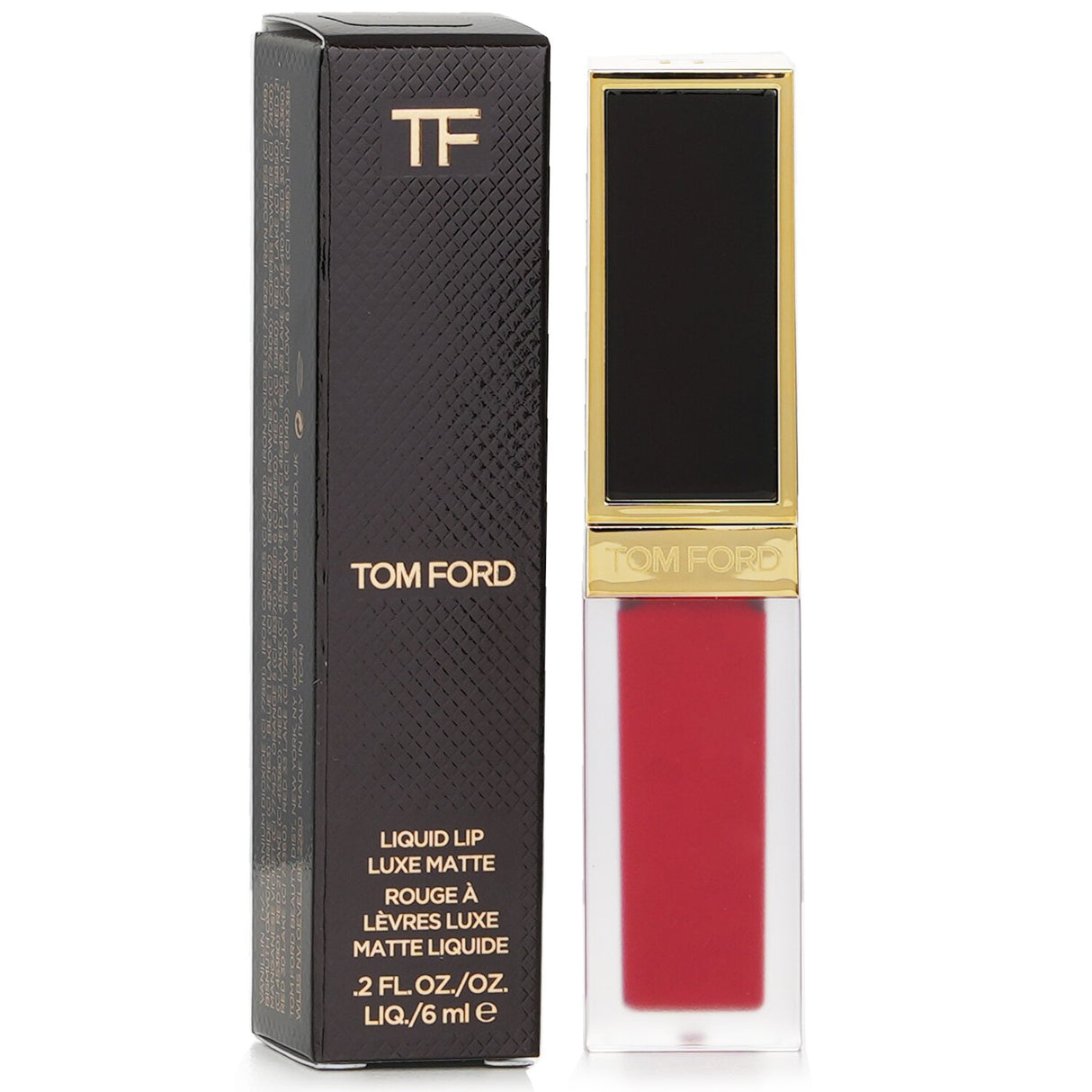 Tom Ford Liquid Lip Luxe Matte #127 Temptress, a luxury lip color with a soft matte finish, infused with black rose extract.