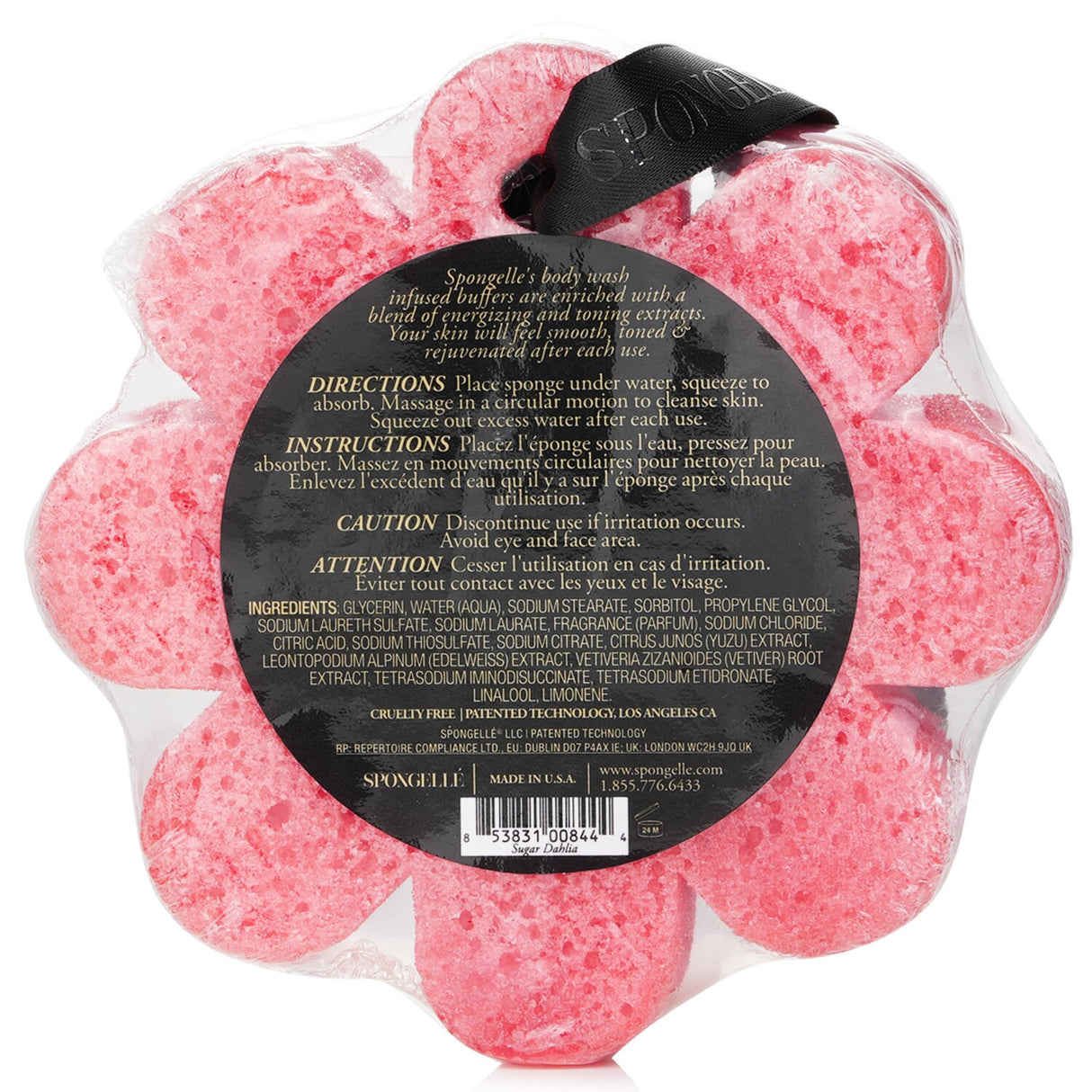 Luxurious red soap sponge infused with Yuzu, Edelweiss, and Vetiver extracts for soothing and rejuvenating skincare.