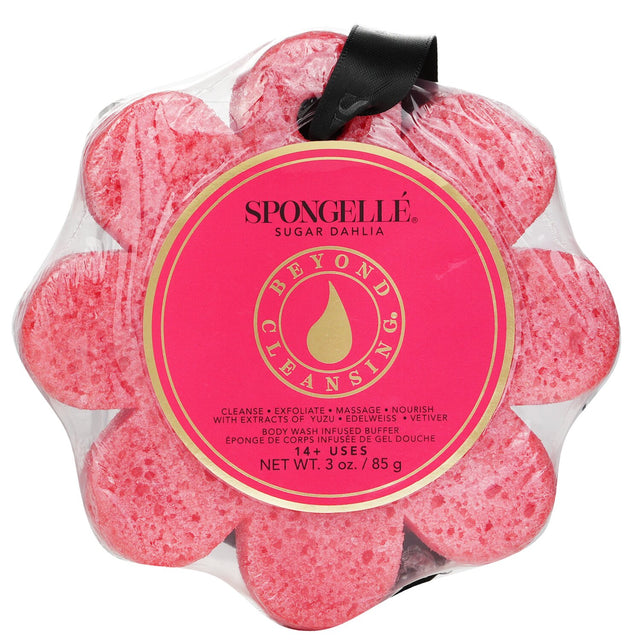 Luxurious red soap sponge infused with Yuzu and Edelweiss for skin nourishment and a soothing floral aroma.